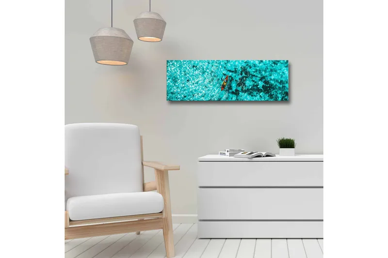 Canvastavla - Kajak som paddlar genom klart turkost vatten - Turkos / Svart / Orange - Inredning & dekor - Tavlor & konst - Canvastavla