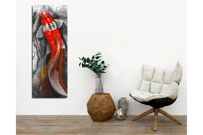 Canvastavla - Karp med starkt röd färg simmande i en dämpad miljö - Röd / Svart / Grå - Inredning & dekor - Tavlor & konst - Canvastavla