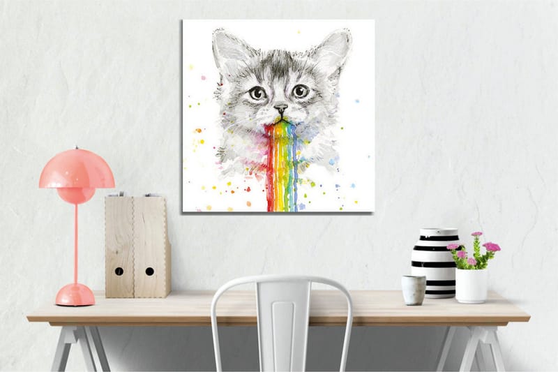 Canvastavla - Katt med regnbågsfärgad spya - Grå / Regnbåge (röd / Orange - Inredning & dekor - Tavlor & konst - Canvastavla