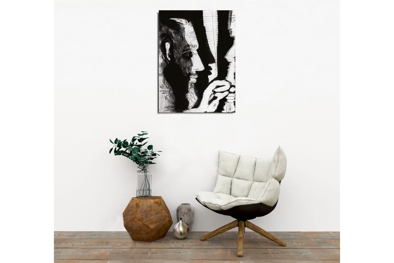 Canvastavla - Kontrastfylld porträtt av två ansikten i dialog - Svart / Vitt - Inredning & dekor - Tavlor & konst - Canvastavla
