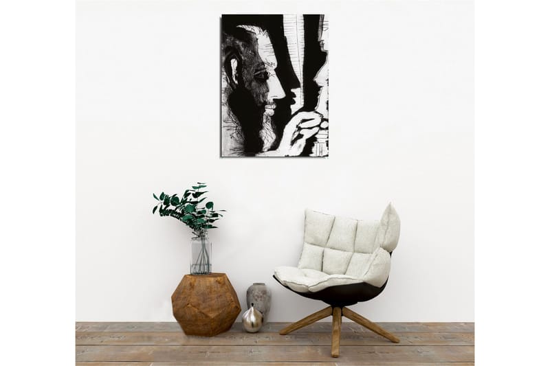 Canvastavla - Kontrastfylld porträtt av två ansikten i dialog - Svart / Vitt - Inredning & dekor - Tavlor & konst - Canvastavla