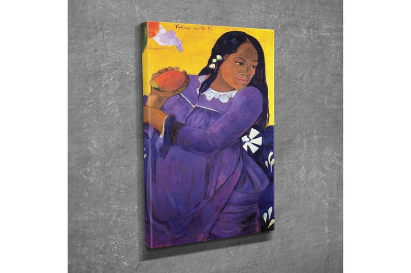 Canvastavla - Kvinna i lila klänning som håller en frukt - Lila / Gul / Vit - Inredning & dekor - Tavlor & konst - Canvastavla