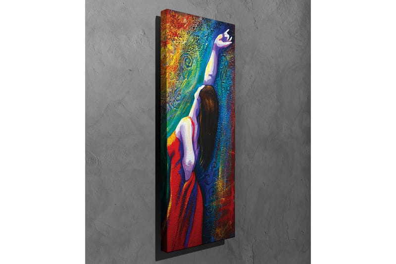 Canvastavla - Kvinna i röd kl änning som sträcker ut sin arm mot en färgglad bakgrund - Röd / Blå / Grön - Inredning & dekor - Tavlor & konst - Canvastavla