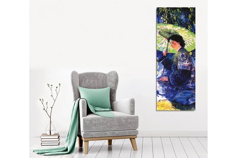 Canvastavla - Kvinna med parasoll i en grönskande omgivning - Mörkblå / Grön / Svart - Inredning & dekor - Tavlor & konst - Canvastavla