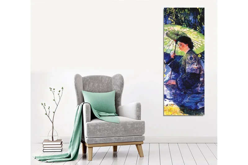 Canvastavla - Kvinna med parasoll i en grönskande omgivning - Mörkblå / Grön / Svart - Inredning & dekor - Tavlor & konst - Canvastavla