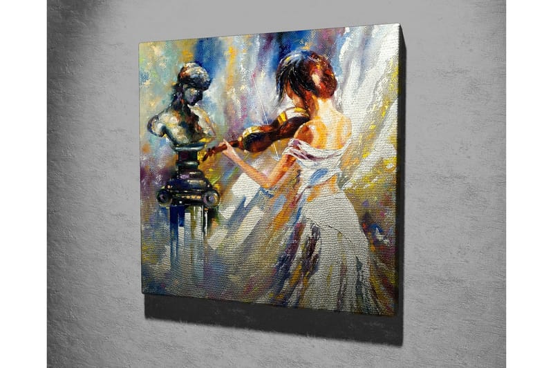 Canvastavla - Kvinna som spelar fiol med en skulptur i bakgrunden - Vit / Blå / Guld - Inredning & dekor - Tavlor & konst - Canvastavla