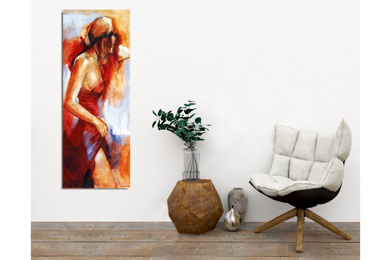 Canvastavla - Kvinnlig figur i röd klänning med mjuka penseldrag - Röd / Beige / Vit - Inredning & dekor - Tavlor & konst - Canvastavla