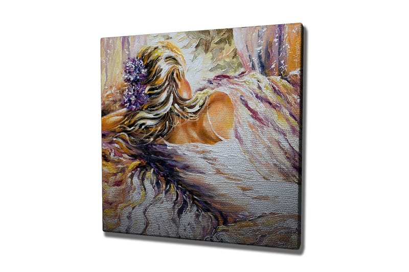 Canvastavla - Kvinnlig figur med blommor i håret som vilar i en mjuk omgivning - Lila / Beige / Vit - Inredning & dekor - Tavlor & konst - Canvastavla