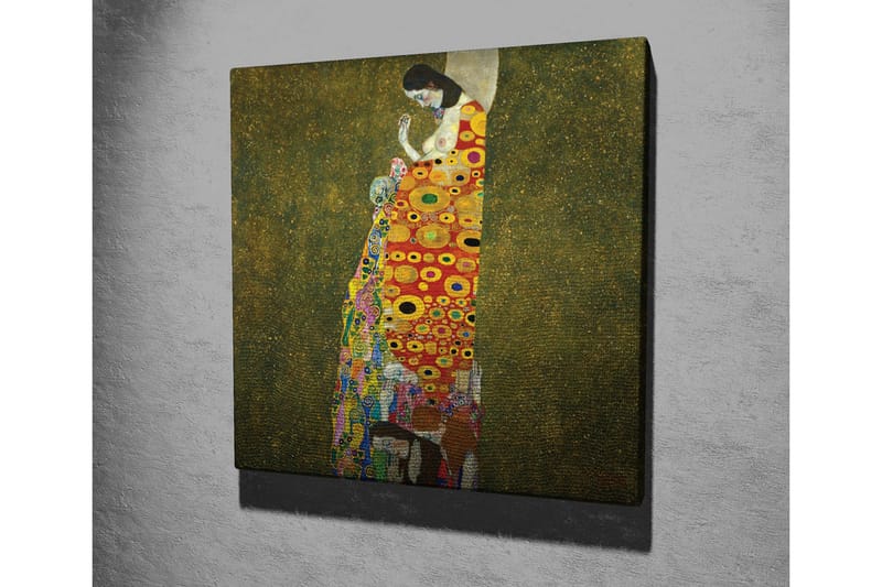 Canvastavla - Kvinnlig figur med färgglad klänning dekorerad med cirklar och blommor - Röd / Gul / Grön - Inredning & dekor - Tavlor & konst - Canvastavla