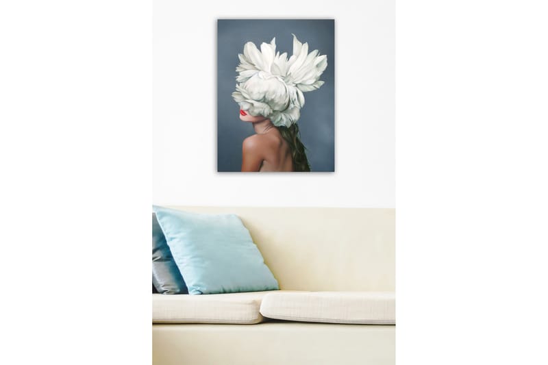 Canvastavla - Kvinnlig silhuett med en stor vit blomsterkrans som täcker ansiktet - Vit / Hudton / Röd - Inredning & dekor - Tavlor & konst - Canvastavla