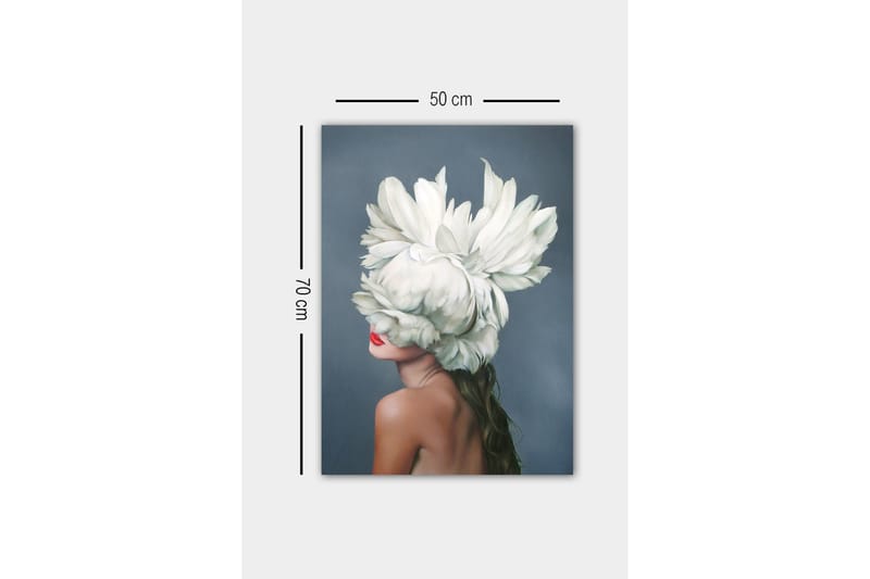 Canvastavla - Kvinnlig silhuett med en stor vit blomsterkrans som täcker ansiktet - Vit / Hudton / Röd - Inredning & dekor - Tavlor & konst - Canvastavla