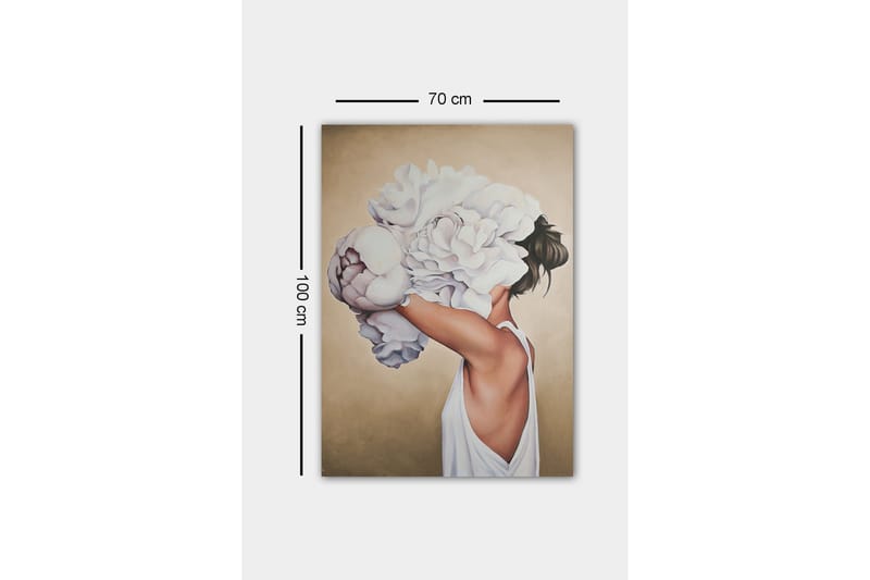 Canvastavla - Kvinnlig silhuett med stora vita blommor som döljer ansiktet - Vit / Beige / Ljusrosa - Inredning & dekor - Tavlor & konst - Canvastavla