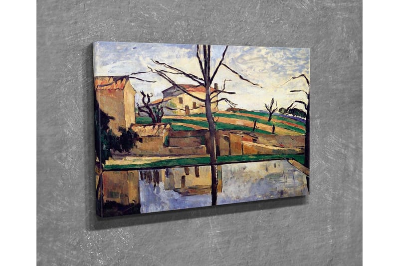 Canvastavla - Landskap med hus och spegelbild i vatten - Grön / Beige / Blå - Inredning & dekor - Tavlor & konst - Canvastavla