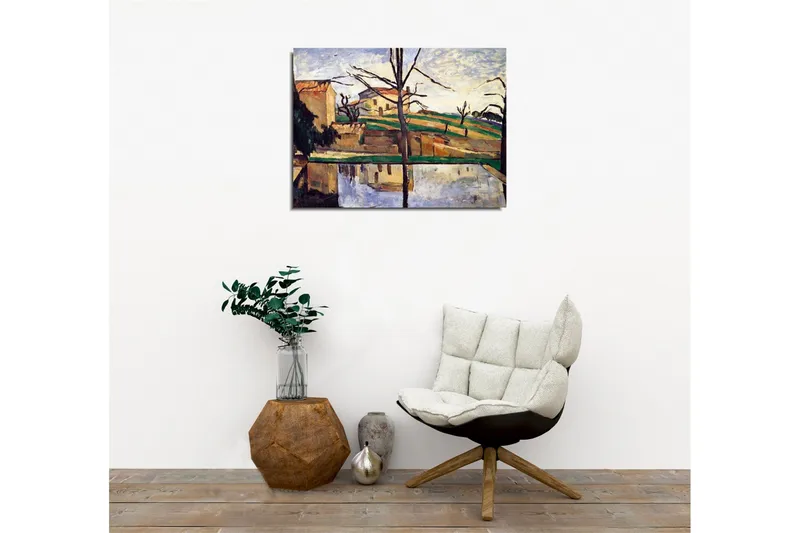 Canvastavla - Landskap med hus och spegelbild i vatten - Grön / Beige / Blå - Inredning & dekor - Tavlor & konst - Canvastavla