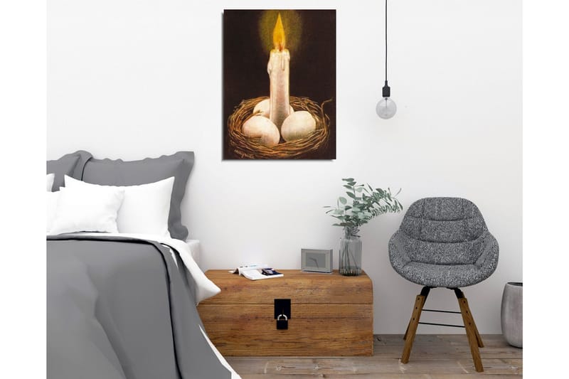 Canvastavla - Ljusnande ljus i ett bo med ägg - Vit / Brun / Gul - Inredning & dekor - Tavlor & konst - Canvastavla