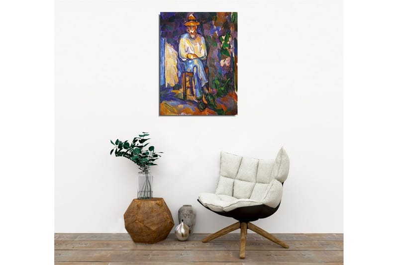 Canvastavla - Man sittande på en stol med hatt - Lila / Blå / Grön - Inredning & dekor - Tavlor & konst - Canvastavla
