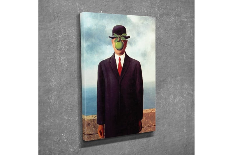 Canvastavla - Mannen med äpple framför ansiktet i kostym och hatt - Mörkblå / Grön / Svart - Inredning & dekor - Tavlor & konst - Canvastavla