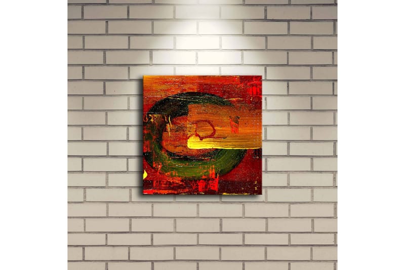 Canvastavla med LED-belysning 28x28 cm - Abstrakt komposition med cirkulära former och starka färger - Röd / Grön / Gul - Inredning & dekor - Tavlor & konst - Canvastavla
