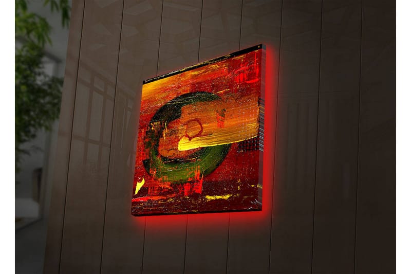 Canvastavla med LED-belysning 28x28 cm - Abstrakt komposition med cirkulära former och starka färger - Röd / Grön / Gul - Inredning & dekor - Tavlor & konst - Canvastavla
