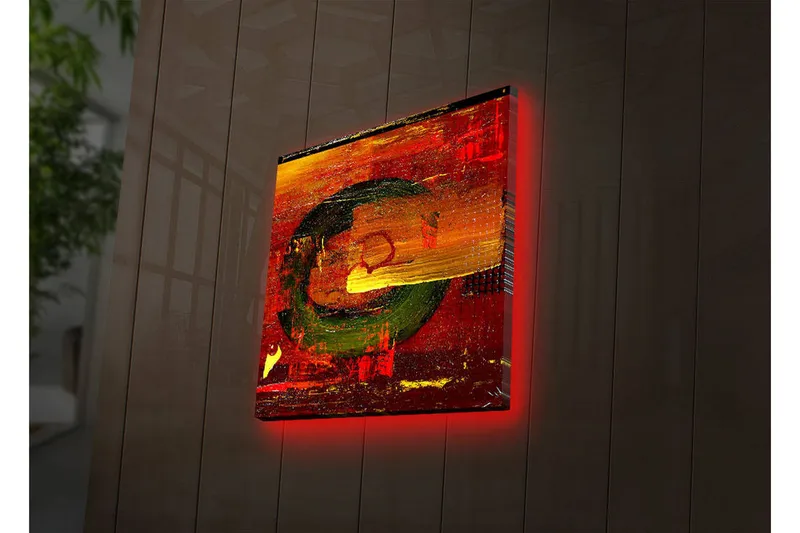 Canvastavla med LED-belysning 28x28 cm - Abstrakt komposition med cirkulära former och starka färger - Röd / Grön / Gul - Inredning & dekor - Tavlor & konst - Canvastavla