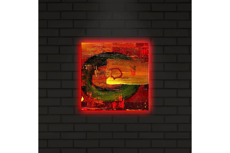 Canvastavla med LED-belysning 28x28 cm - Abstrakt komposition med cirkulära former och starka färger - Röd / Grön / Gul - Inredning & dekor - Tavlor & konst - Canvastavla