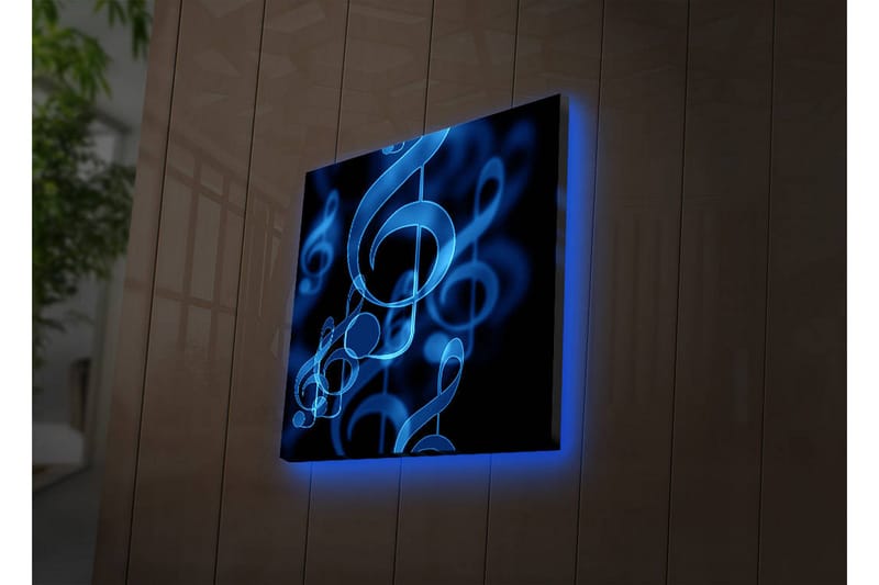Canvastavla med LED-belysning 28x28 cm - Abstrakt komposition med musiknoter i blå nyanser - Blå / Svart - Inredning & dekor - Tavlor & konst - Canvastavla