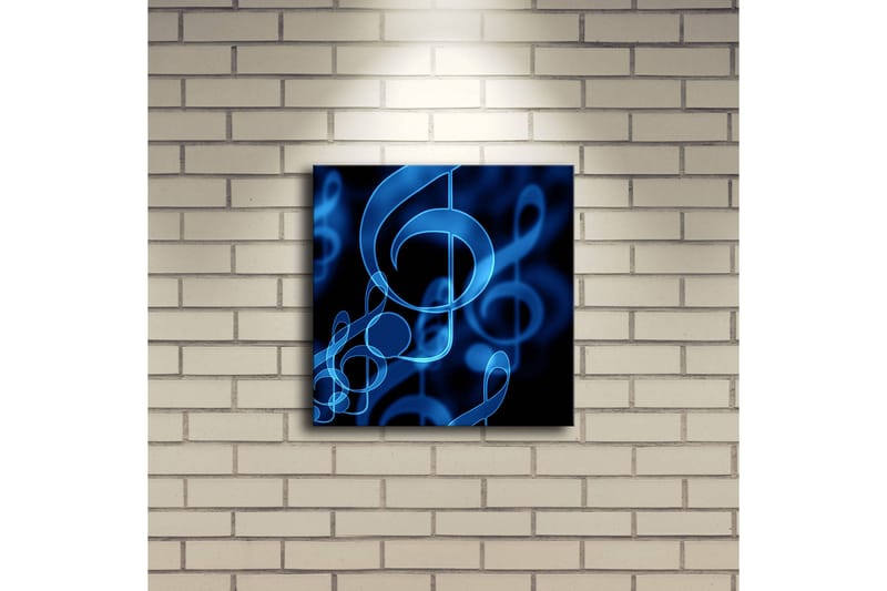 Canvastavla med LED-belysning 28x28 cm - Abstrakt komposition med musiknoter i blå nyanser - Blå / Svart - Inredning & dekor - Tavlor & konst - Canvastavla