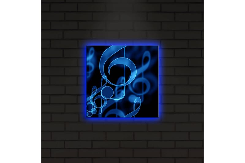 Canvastavla med LED-belysning 28x28 cm - Abstrakt komposition med musiknoter i blå nyanser - Blå / Svart - Inredning & dekor - Tavlor & konst - Canvastavla