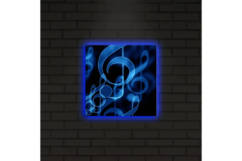 Canvastavla med LED-belysning 28x28 cm - Abstrakt komposition med musiknoter i blå nyanser - Blå / Svart - Inredning & dekor - Tavlor & konst - Canvastavla