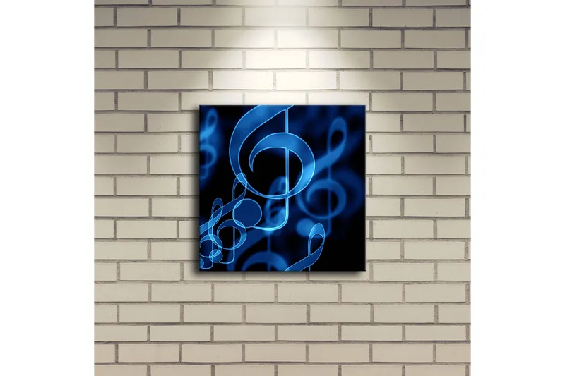Canvastavla med LED-belysning 28x28 cm - Abstrakt komposition med musiknoter i blå nyanser - Blå / Svart - Inredning & dekor - Tavlor & konst - Canvastavla