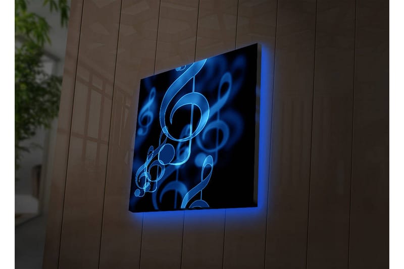 Canvastavla med LED-belysning 28x28 cm - Abstrakt komposition med musiknoter i blå nyanser - Blå / Svart - Inredning & dekor - Tavlor & konst - Canvastavla