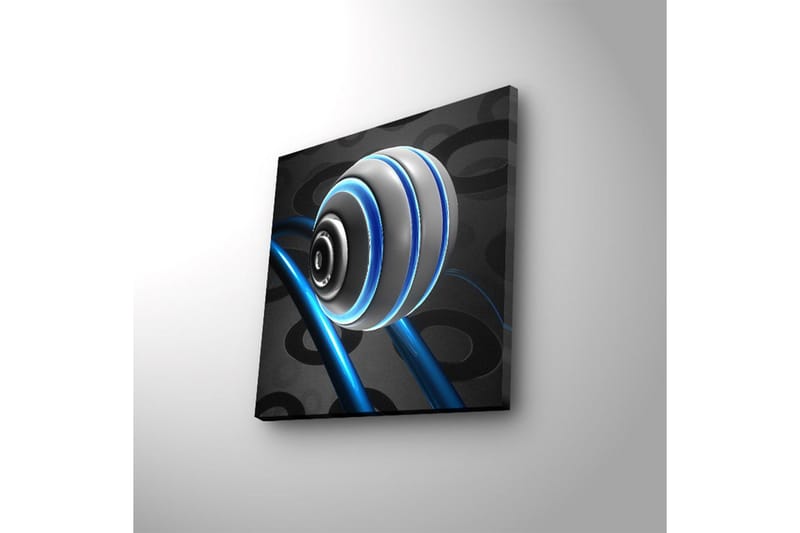 Canvastavla med LED-belysning 28x28 cm - Abstrakt snäckform med blå linjer och svarta mönster - Vit / Blå / Svart - Inredning & dekor - Tavlor & konst - Canvastavla