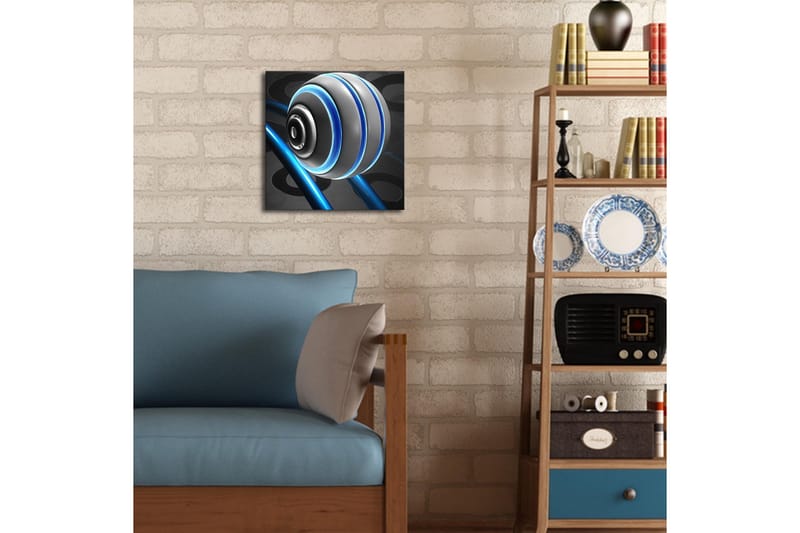 Canvastavla med LED-belysning 28x28 cm - Abstrakt snäckform med blå linjer och svarta mönster - Vit / Blå / Svart - Inredning & dekor - Tavlor & konst - Canvastavla