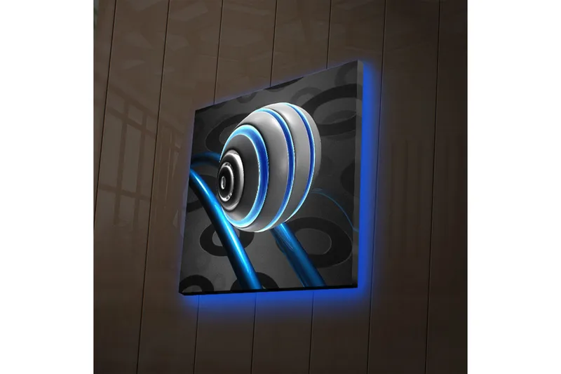 Canvastavla med LED-belysning 28x28 cm - Abstrakt snäckform med blå linjer och svarta mönster - Vit / Blå / Svart - Inredning & dekor - Tavlor & konst - Canvastavla