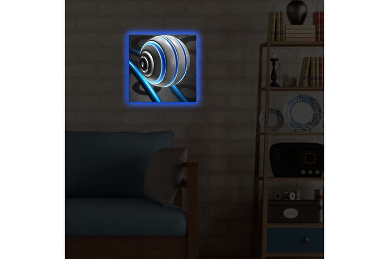 Canvastavla med LED-belysning 28x28 cm - Abstrakt snäckform med blå linjer och svarta mönster - Vit / Blå / Svart - Inredning & dekor - Tavlor & konst - Canvastavla