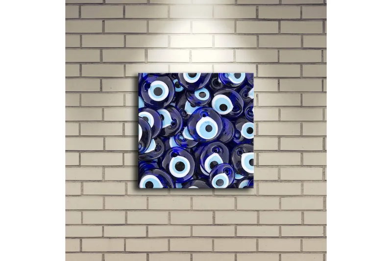 Canvastavla med LED-belysning 28x28 cm - Blå ögonformade amuletter i ett mönster - Blå / Vit / Svart - Inredning & dekor - Tavlor & konst - Canvastavla