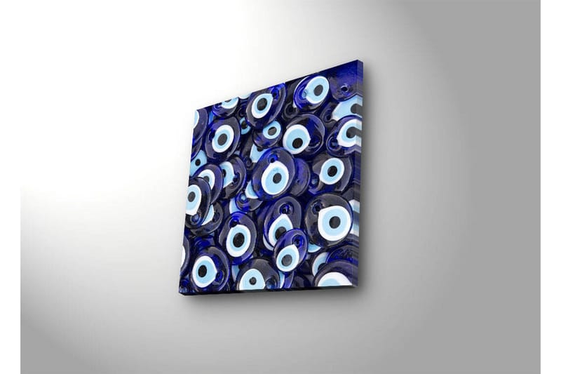 Canvastavla med LED-belysning 28x28 cm - Blå ögonformade amuletter i ett mönster - Blå / Vit / Svart - Inredning & dekor - Tavlor & konst - Canvastavla