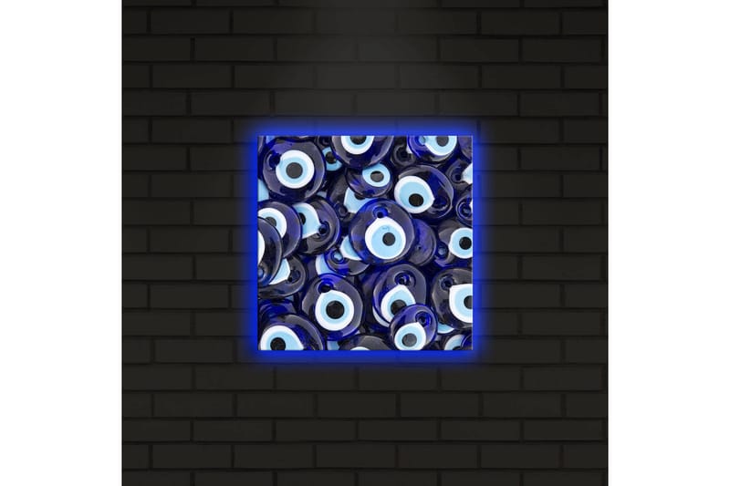 Canvastavla med LED-belysning 28x28 cm - Blå ögonformade amuletter i ett mönster - Blå / Vit / Svart - Inredning & dekor - Tavlor & konst - Canvastavla