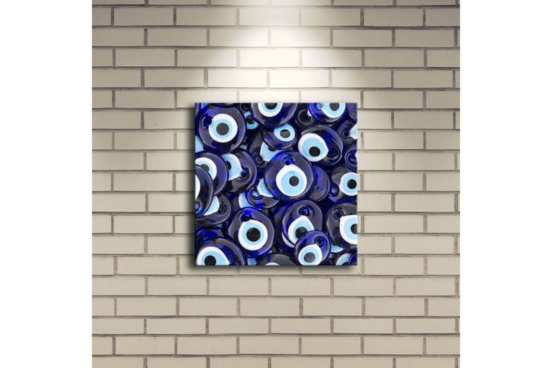 Canvastavla med LED-belysning 28x28 cm - Blå ögonformade amuletter i ett mönster - Blå / Vit / Svart - Inredning & dekor - Tavlor & konst - Canvastavla
