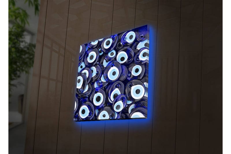 Canvastavla med LED-belysning 28x28 cm - Blå ögonformade amuletter i ett mönster - Blå / Vit / Svart - Inredning & dekor - Tavlor & konst - Canvastavla
