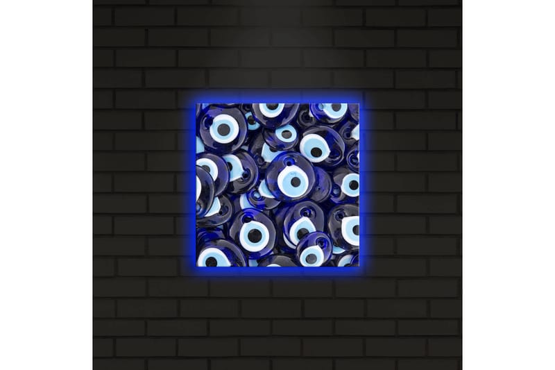 Canvastavla med LED-belysning 28x28 cm - Blå ögonformade amuletter i ett mönster - Blå / Vit / Svart - Inredning & dekor - Tavlor & konst - Canvastavla