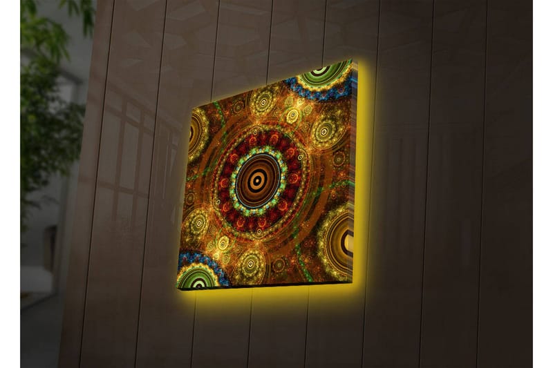 Canvastavla med LED-belysning 28x28 cm - Färgglad abstrakt komposition med cirkulära mönster - Guld / Röd / Grön - Inredning & dekor - Tavlor & konst - Canvastavla
