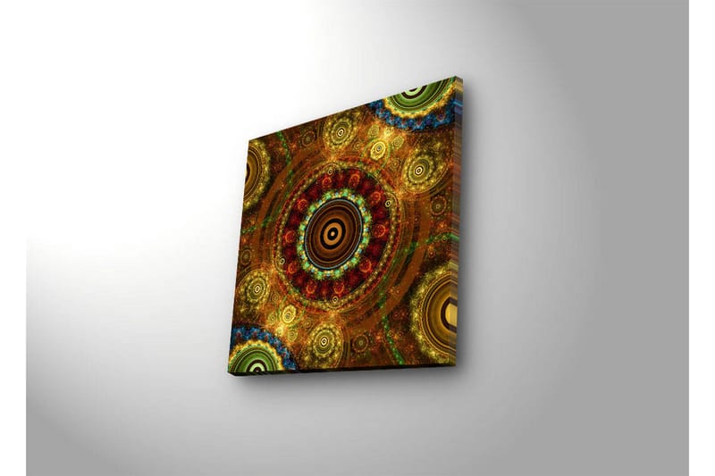 Canvastavla med LED-belysning 28x28 cm - Färgglad abstrakt komposition med cirkulära mönster - Guld / Röd / Grön - Inredning & dekor - Tavlor & konst - Canvastavla