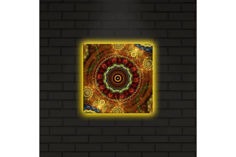 Canvastavla med LED-belysning 28x28 cm - Färgglad abstrakt komposition med cirkulära mönster - Guld / Röd / Grön - Inredning & dekor - Tavlor & konst - Canvastavla