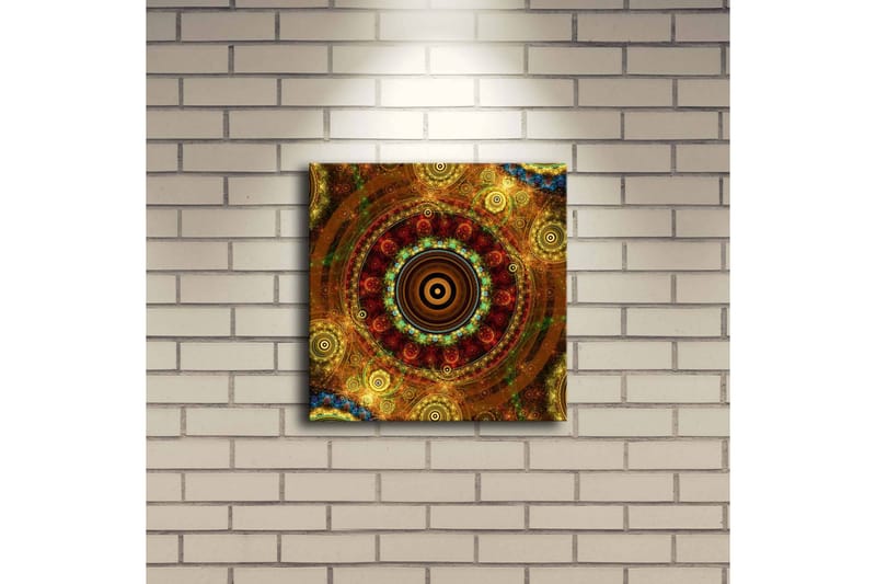 Canvastavla med LED-belysning 28x28 cm - Färgglad abstrakt komposition med cirkulära mönster - Guld / Röd / Grön - Inredning & dekor - Tavlor & konst - Canvastavla
