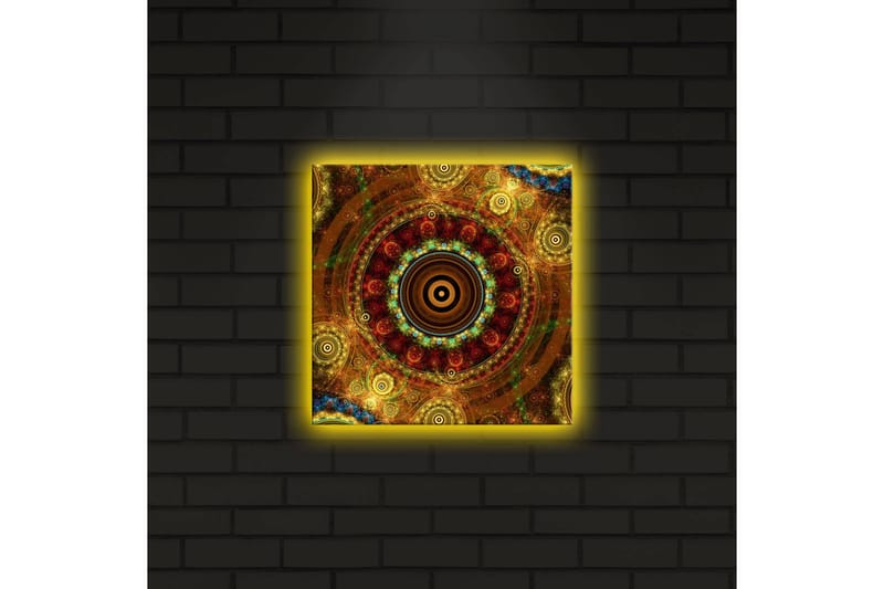 Canvastavla med LED-belysning 28x28 cm - Färgglad abstrakt komposition med cirkulära mönster - Guld / Röd / Grön - Inredning & dekor - Tavlor & konst - Canvastavla