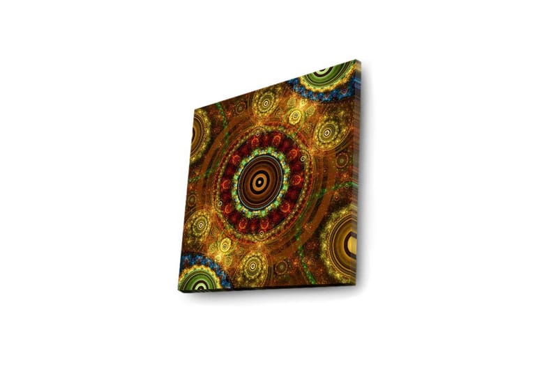 Canvastavla med LED-belysning 28x28 cm - Färgglad abstrakt komposition med cirkulära mönster - Guld / Röd / Grön - Inredning & dekor - Tavlor & konst - Canvastavla