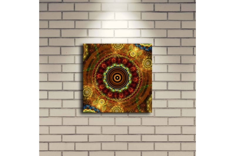Canvastavla med LED-belysning 28x28 cm - Färgglad abstrakt komposition med cirkulära mönster - Guld / Röd / Grön - Inredning & dekor - Tavlor & konst - Canvastavla