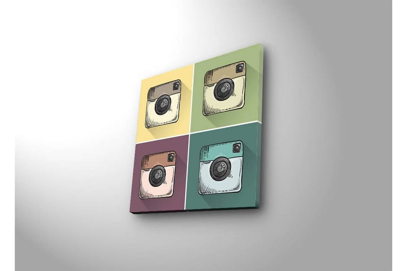 Canvastavla med LED-belysning 28x28 cm - Färgglad collage av kameror i olika nyanser - Gul / Grön / Brun - Inredning & dekor - Tavlor & konst - Canvastavla