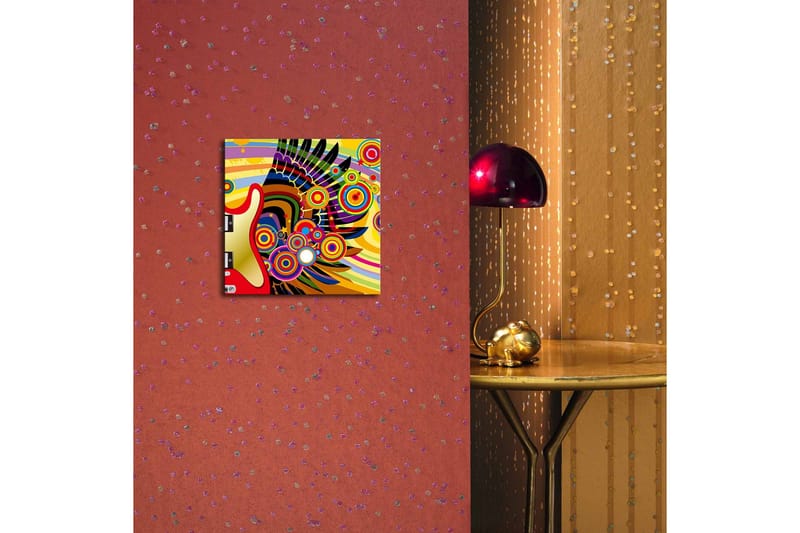 Canvastavla med LED-belysning 28x28 cm - Färgglad gitarr med abstrakta mönster och cirklar - Gul / Röd / Grön - Inredning & dekor - Tavlor & konst - Canvastavla